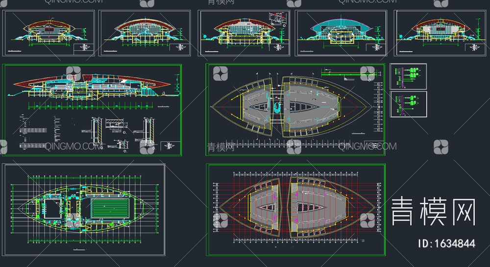 72套体育馆体育场建筑设计方案CAD图纸【ID:1634844】