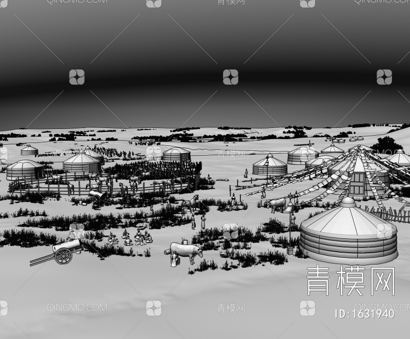 蒙古包草原牧场景观3D模型下载【ID:1631940】