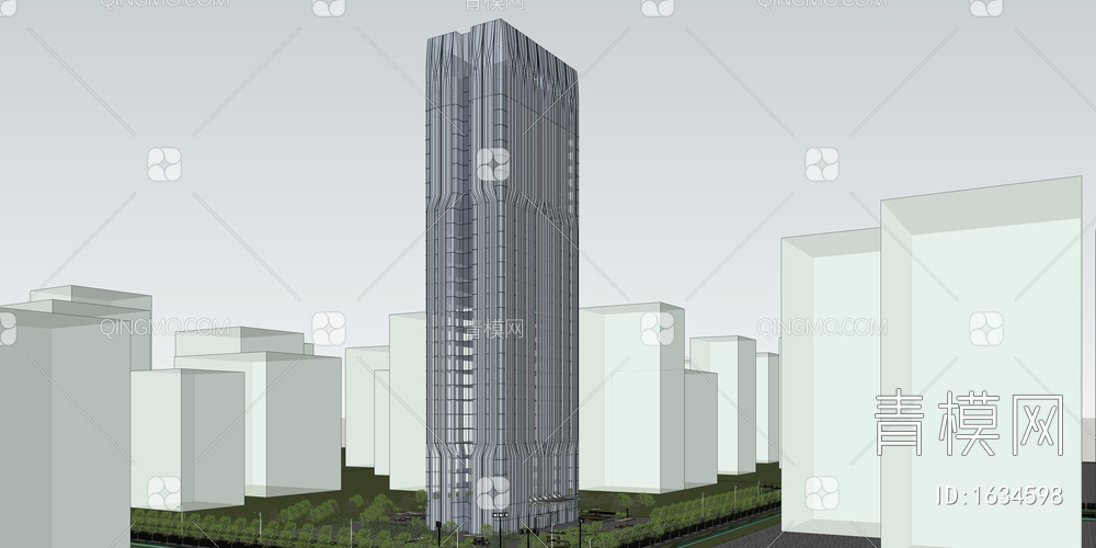 密斯氪-金融企业超高层办公大楼SU模型下载【ID:1634598】