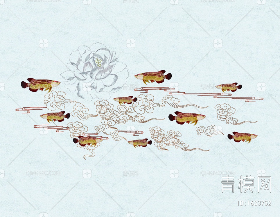 新中式壁画催财聚宝贴图下载【ID:1633752】