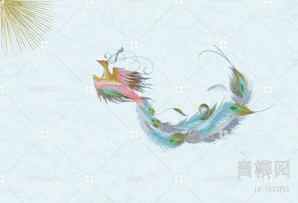 新中式壁画凤凰于飞贴图下载【ID:1633755】