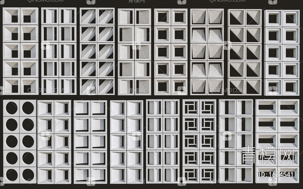 预制砖墙 镂空转隔断 水泥镂空砖 空心砖SU模型下载【ID:1634541】