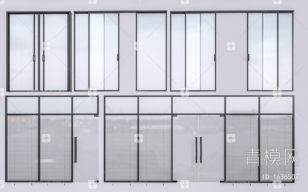 玻璃门 玻璃推拉门 公司玻璃门 过道门 落地玻璃 玻璃门组合SU模型下载【ID:1636503】