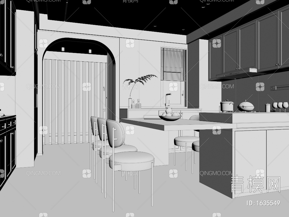 客餐厅 开放式厨房3D模型下载【ID:1635549】