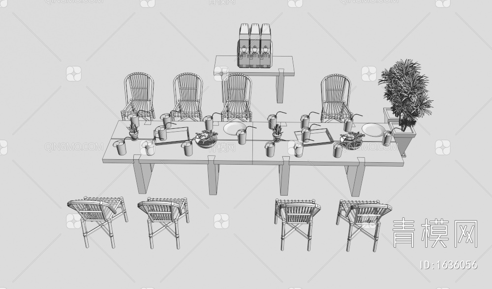 桌椅组合 户外座椅 桌游茶几 烧烤聚会 乡村卡座 原木生态 商业外摆3D模型下载【ID:1636056】