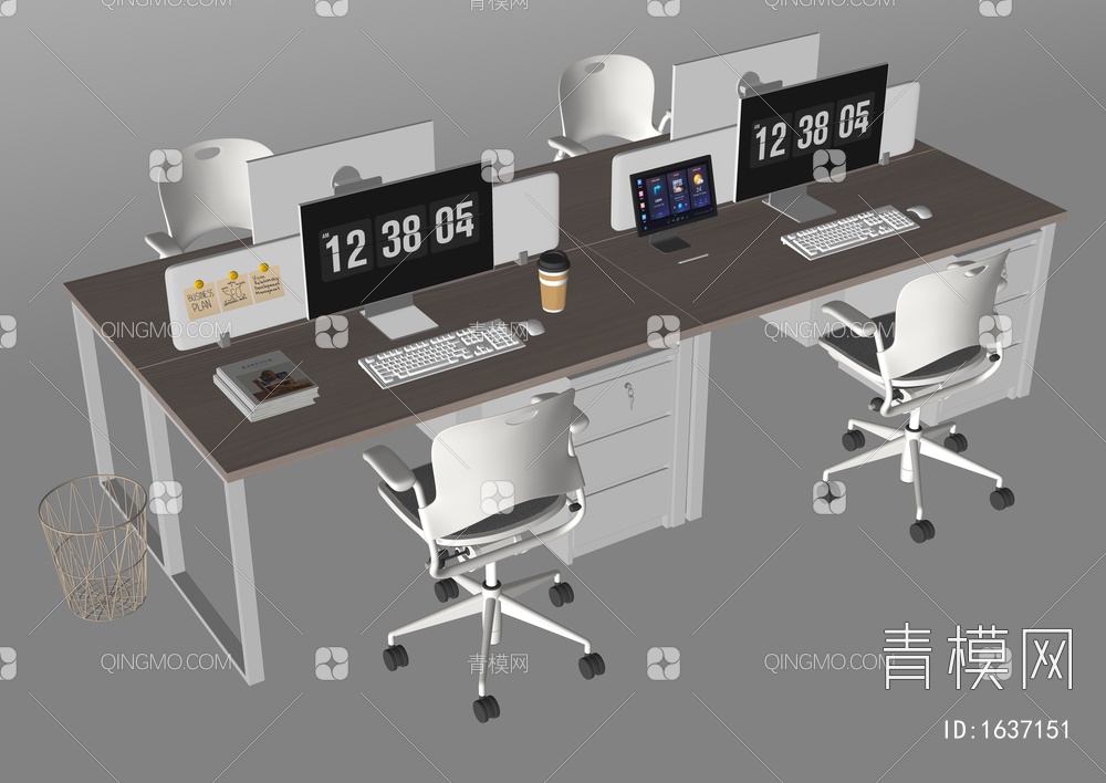 办公桌椅组合 员工办公桌 电脑桌SU模型下载【ID:1637151】