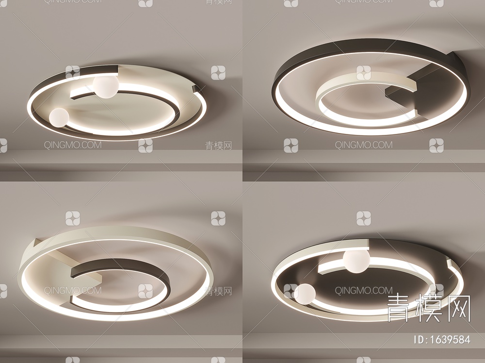 吸顶灯 客厅灯 卧室灯 圆形灯具组合3D模型下载【ID:1639584】
