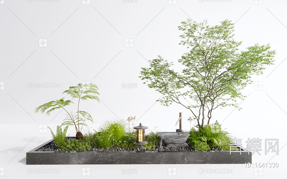 植物堆景观 蕨类植物 苔藓 石头 灌木绿植 景观树3D模型下载【ID:1641330】