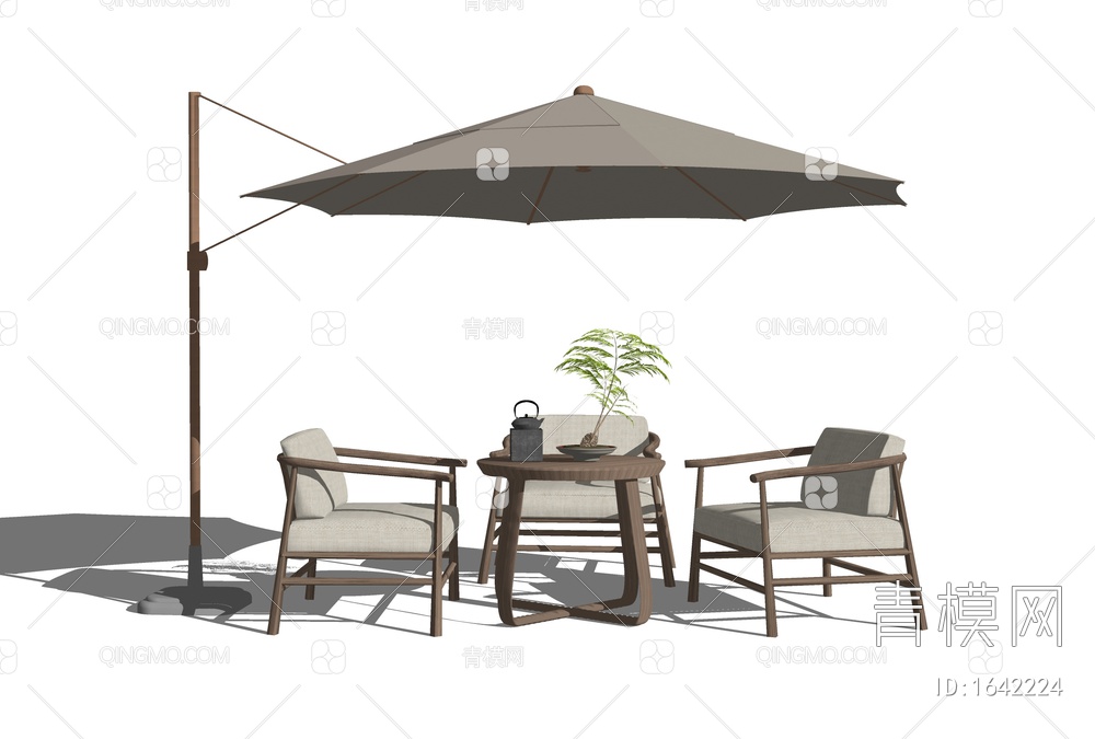 户外桌椅 休闲椅 蕨类盆栽 茶具SU模型下载【ID:1642224】