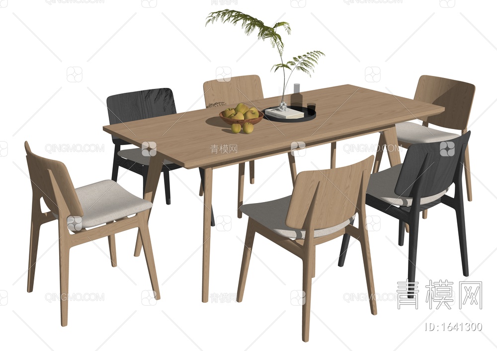 实木餐桌椅组合 原木餐桌 花瓶SU模型下载【ID:1641300】