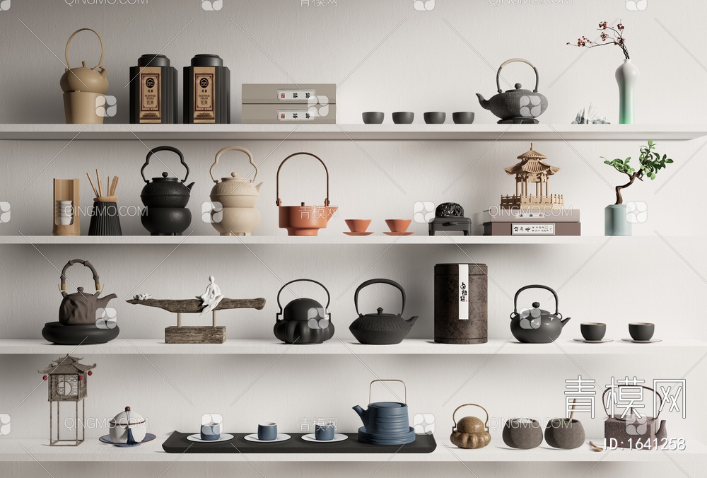 茶具 茶壶茶杯组合 饰品摆件 花瓶3D模型下载【ID:1641258】