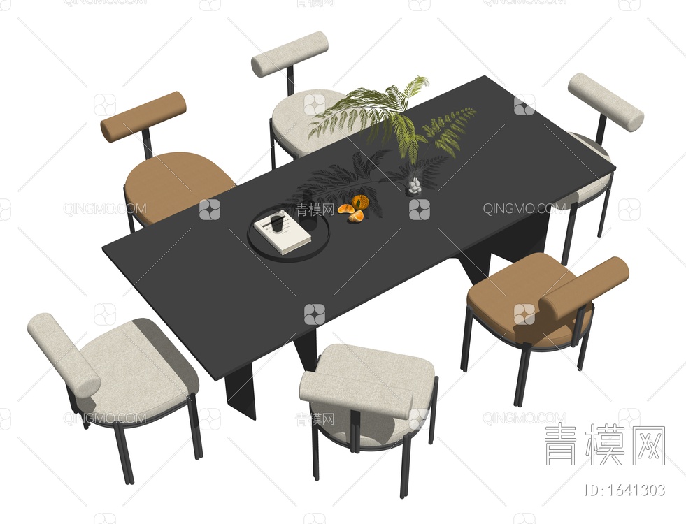 Minotti餐桌椅组合 餐桌椅 摆件SU模型下载【ID:1641303】