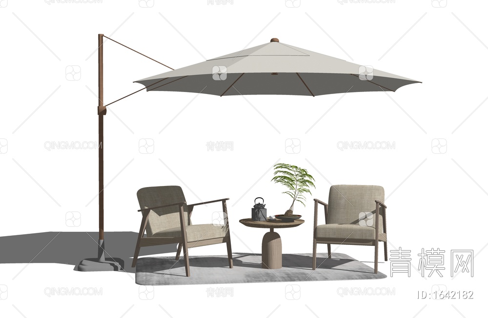 户外椅 休闲椅 户外桌椅 蕨类盆栽 茶具SU模型下载【ID:1642182】