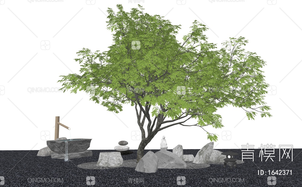 景观造景 庭院景观小品 景观树 石头SU模型下载【ID:1642371】