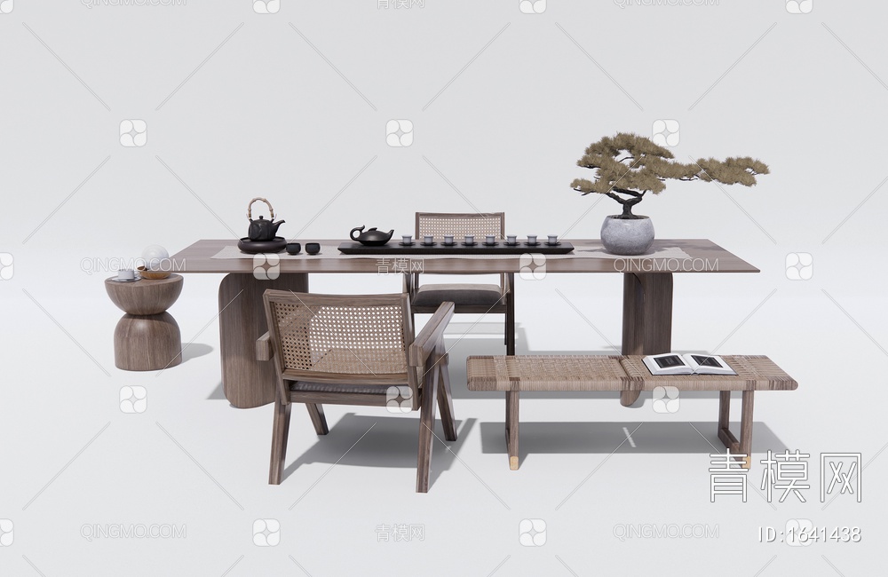 茶桌椅 茶具 休闲椅 盆栽3D模型下载【ID:1641438】
