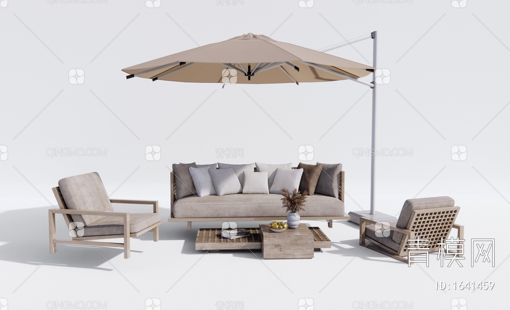 户外沙发 单人沙发 户外休闲椅 遮阳伞3D模型下载【ID:1641459】