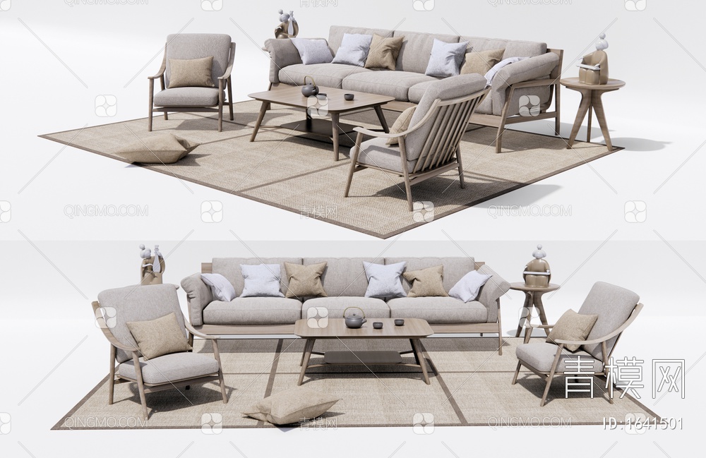 沙发茶几 三人沙发 休闲椅 单人沙发3D模型下载【ID:1641501】