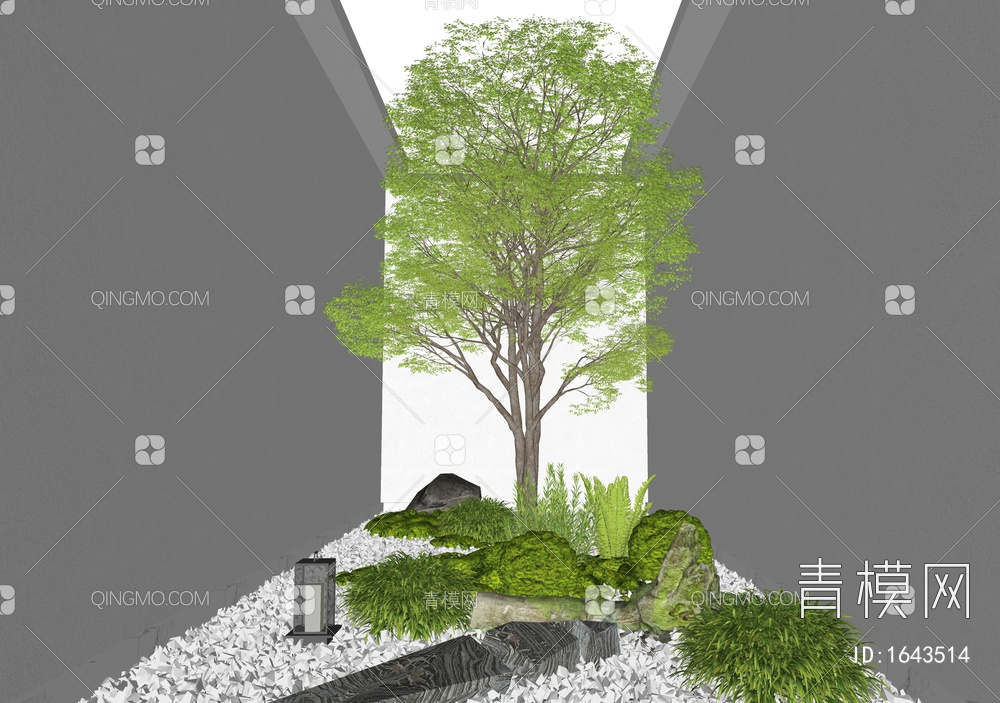 植物景观造景 庭院小品 苔藓 枯木 植物堆 景观树 乔木 草SU模型下载【ID:1643514】