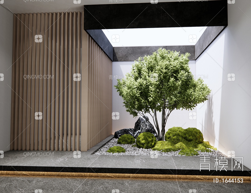 室内景观造景 庭院小品 苔藓 乔木 景观树 石头3D模型下载【ID:1644153】
