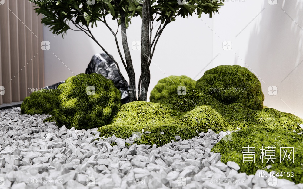 室内景观造景 庭院小品 苔藓 乔木 景观树 石头3D模型下载【ID:1644153】