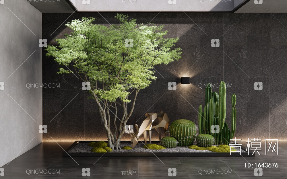 室内植物景观造景 庭院小品 仙人掌 景观树 乔木 鸡爪槭3D模型下载【ID:1643676】