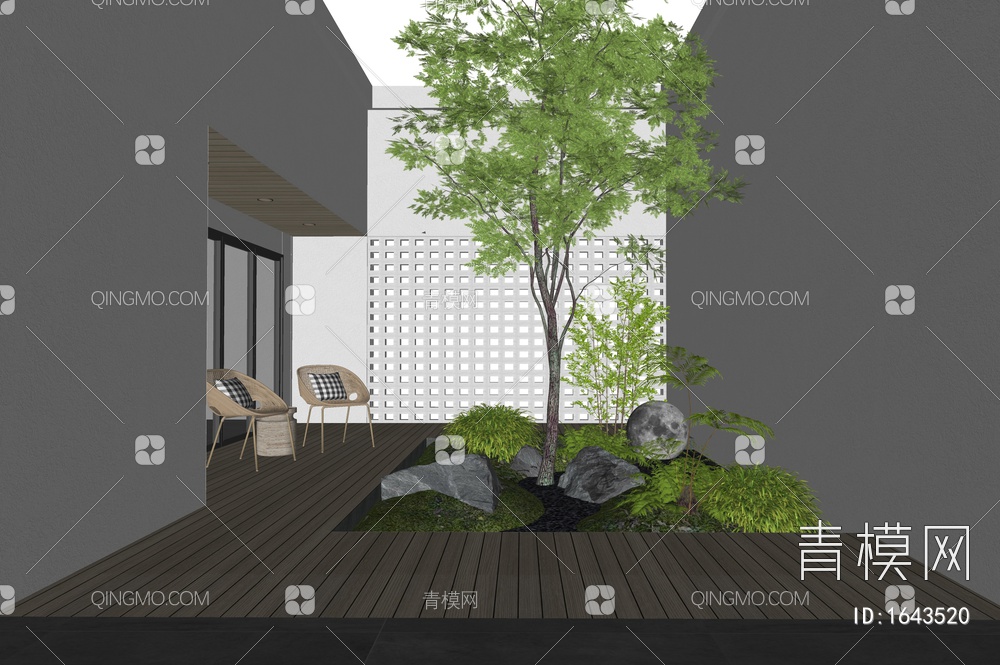 天井庭院 景观造景 植物景观 户外椅SU模型下载【ID:1643520】