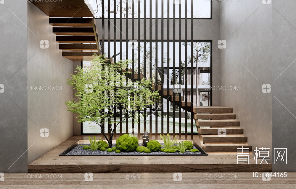 楼梯间 植物景观造景 苔藓 乔木 蕨类植物3D模型下载【ID:1644165】