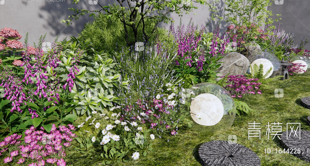 植物组合 植物堆 花草 花境 灌木 乔木3D模型下载【ID:1644225】