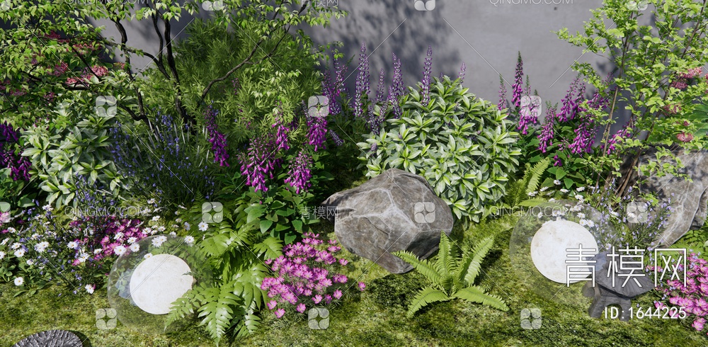 植物组合 植物堆 花草 花境 灌木 乔木3D模型下载【ID:1644225】