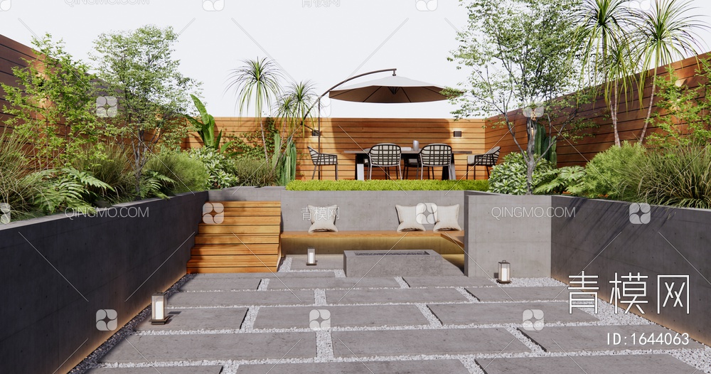 庭院花园 户外桌椅 景观座椅 花草植物 灌木丛 景观树 乔木3D模型下载【ID:1644063】