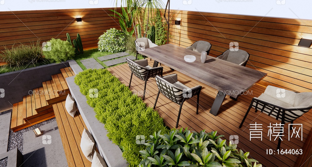 庭院花园 户外桌椅 景观座椅 花草植物 灌木丛 景观树 乔木3D模型下载【ID:1644063】
