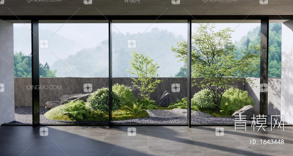 阳台景观造景 庭院小品 植物堆 石头 植物造景SU模型下载【ID:1643448】