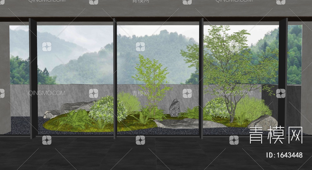 阳台景观造景 庭院小品 植物堆 石头 植物造景SU模型下载【ID:1643448】