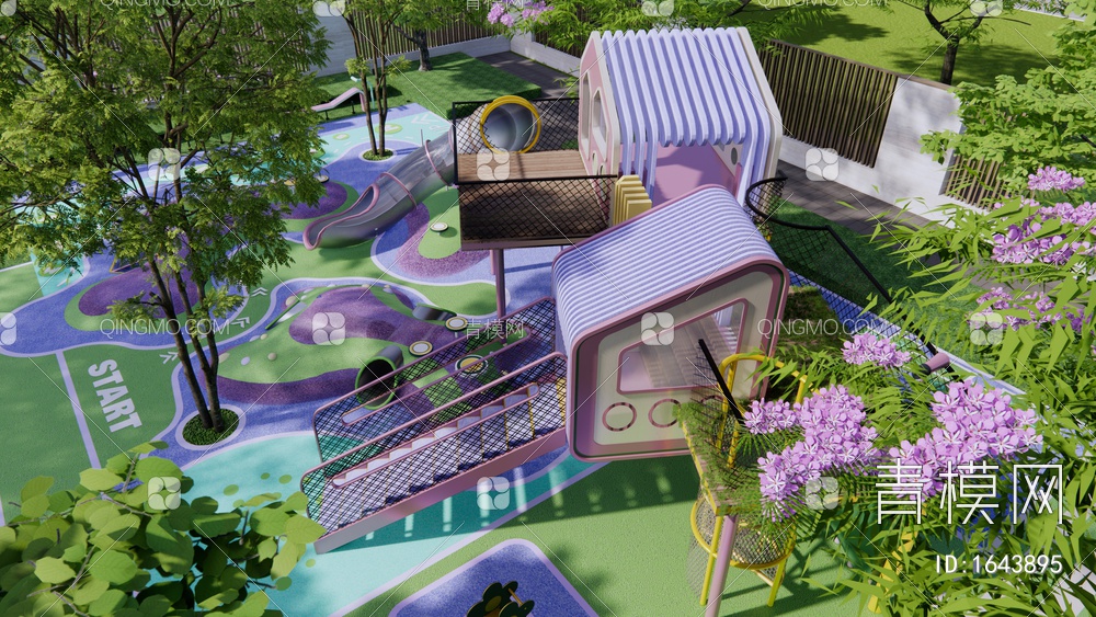 儿童游乐区 滑梯器材 童活动场地 儿童乐园3D模型下载【ID:1643895】