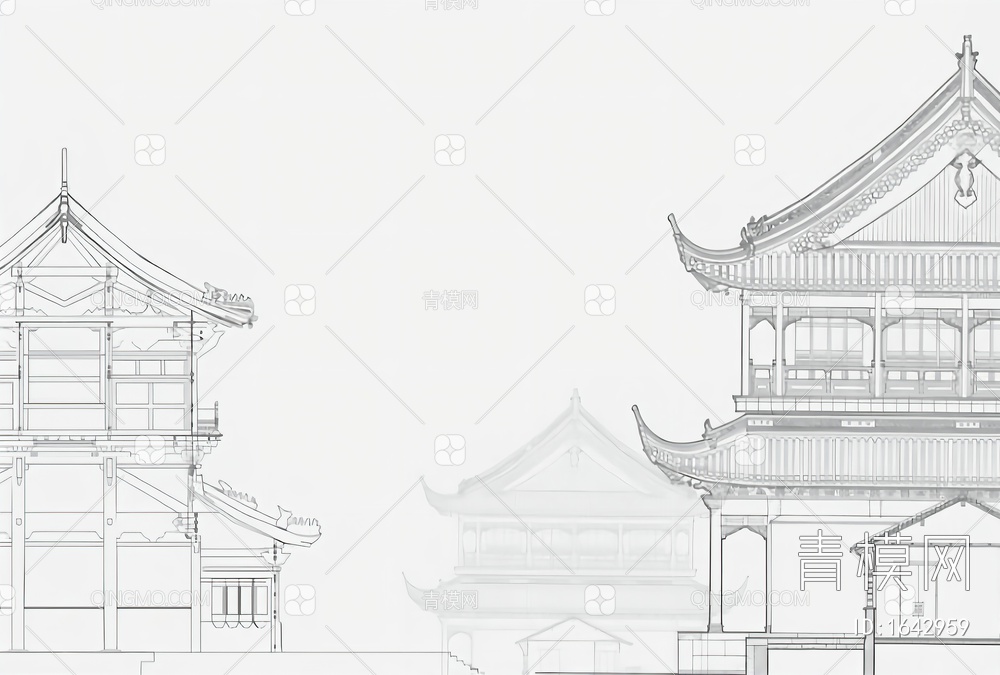 禅意新中式建筑壁画贴图贴图下载【ID:1642959】