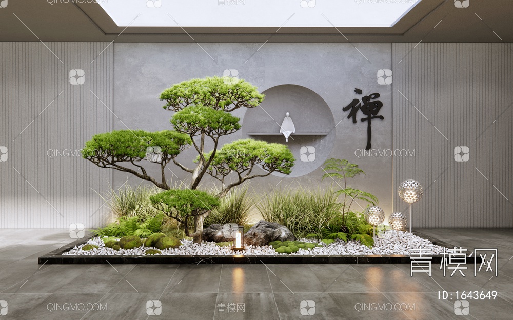 室内景观造景 庭院小品 造型松树 植物堆景观 蕨类植物 地灯3D模型下载【ID:1643649】