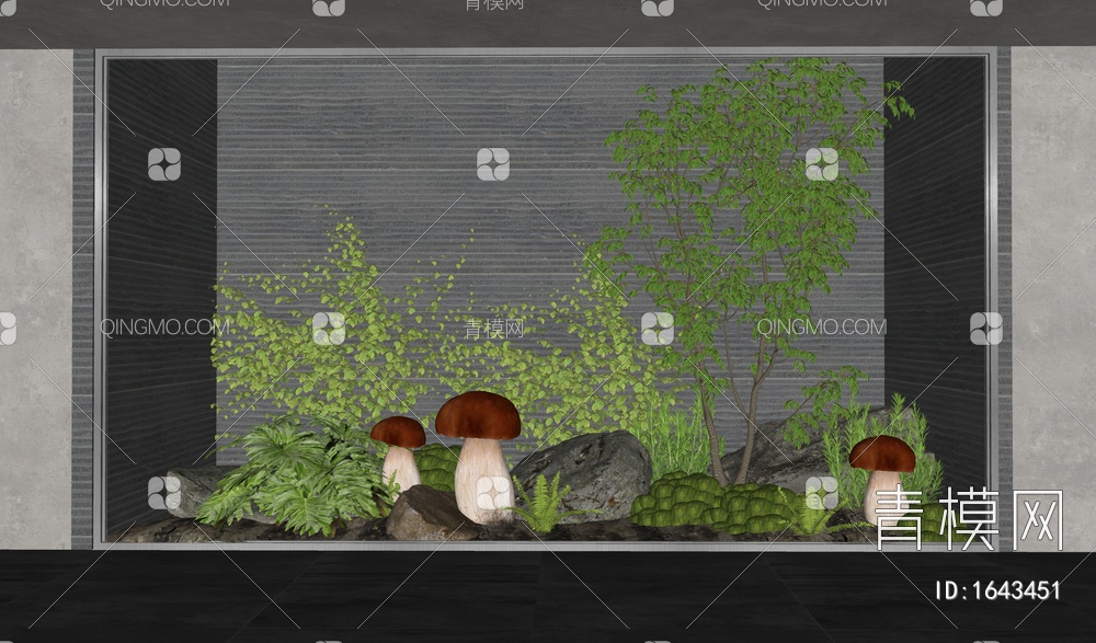 室内植物造景 植物堆 苔藓 爬山虎 石头 蘑菇SU模型下载【ID:1643451】