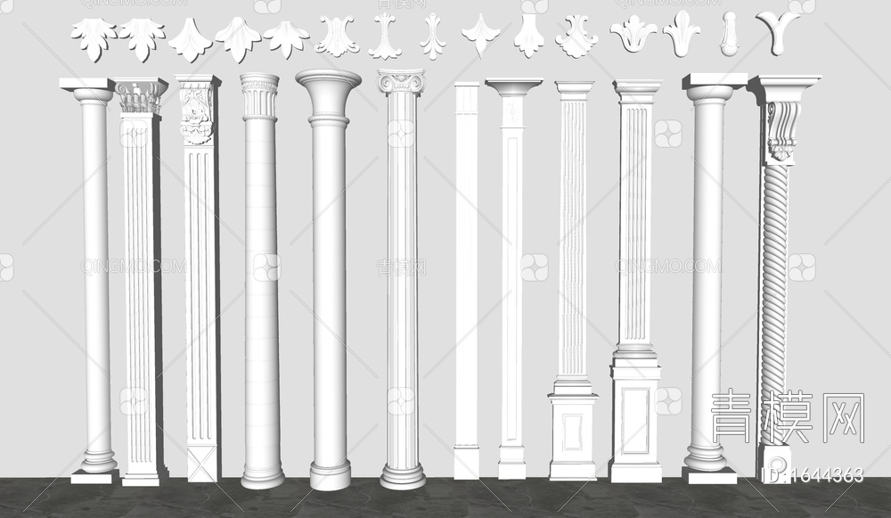 罗马柱 雕花 石膏线 角线SU模型下载【ID:1644363】