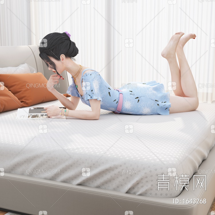 看书女孩3D模型下载【ID:1643268】