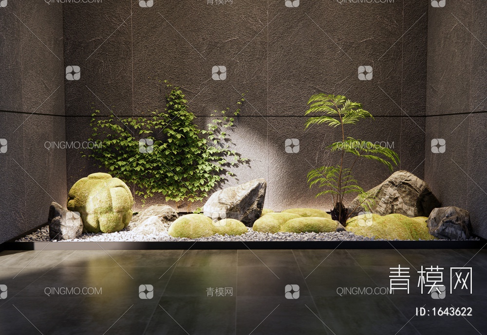 苔藓石头 庭院小品 景观石头 植物景观 爬山虎3D模型下载【ID:1643622】