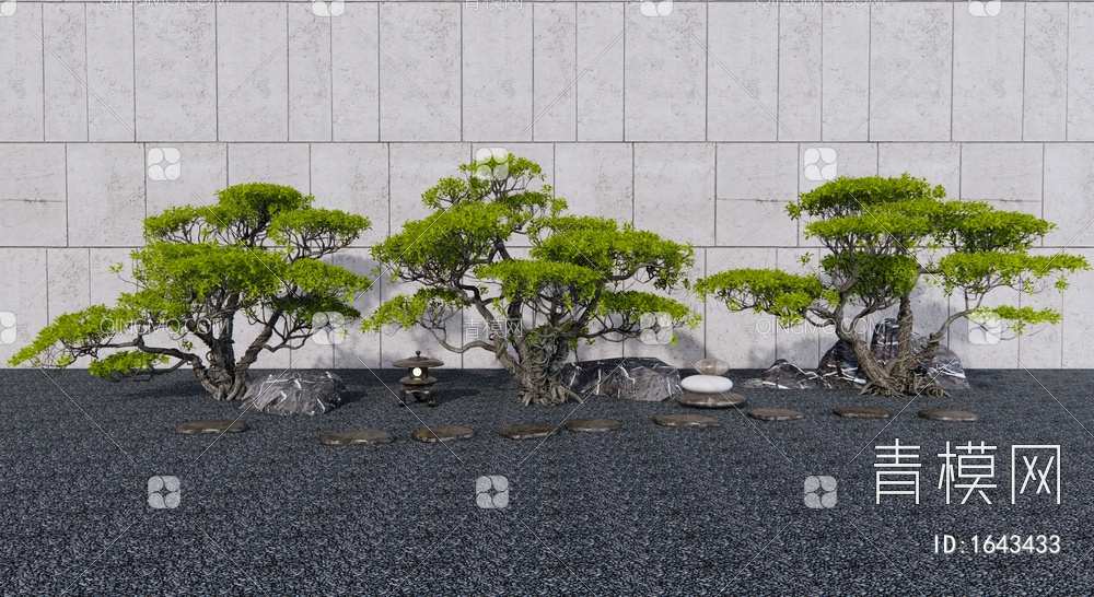 造型松树 景观树 石头 景观石SU模型下载【ID:1643433】