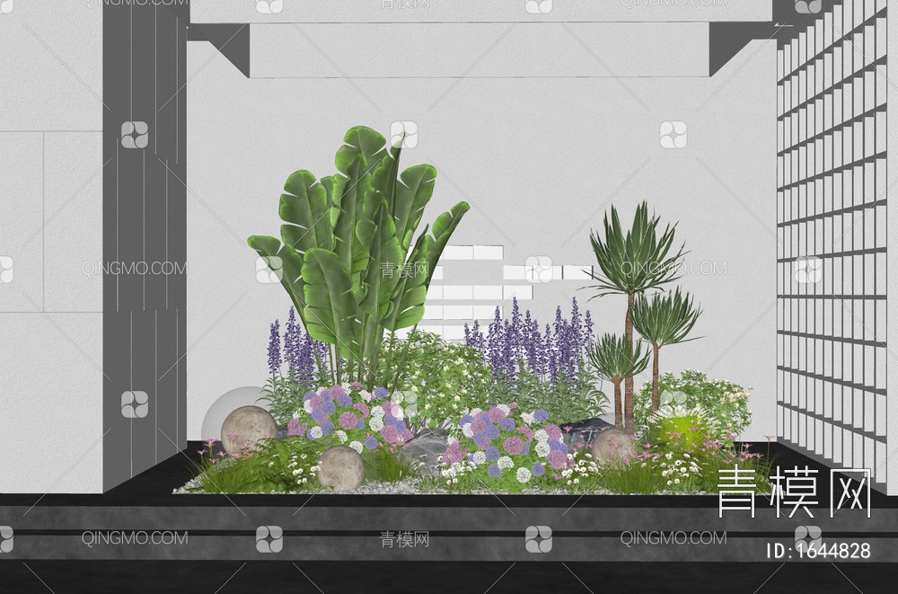 植物组合 植物堆 花境 花草植物 室内景观造景SU模型下载【ID:1644828】