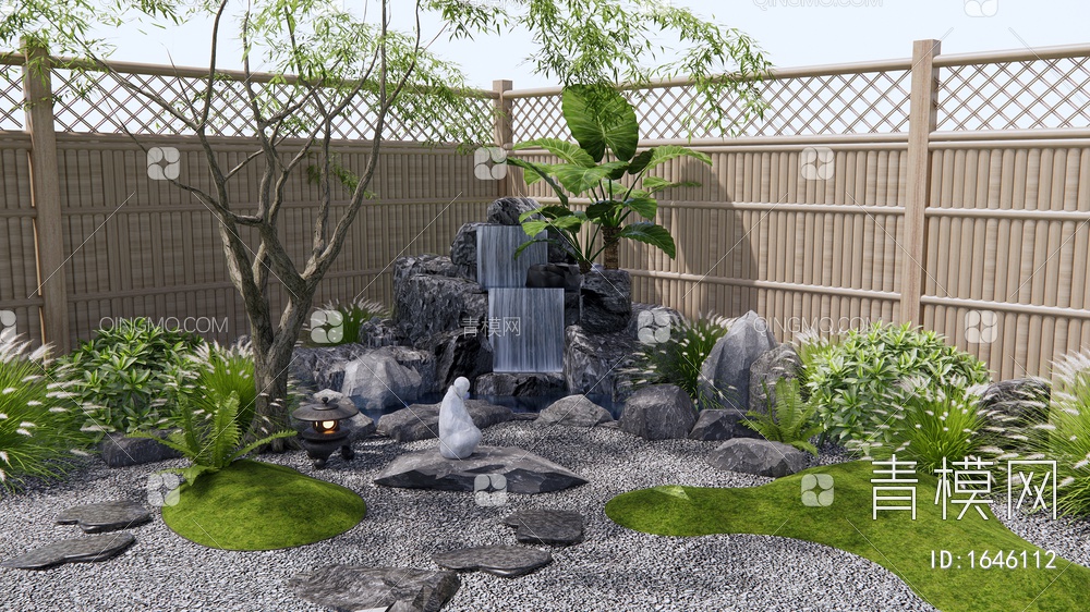 假山水景 景观石头 跌水景观 叠水小品 庭院景观 植物花草 灌木绿植3D模型下载【ID:1646112】