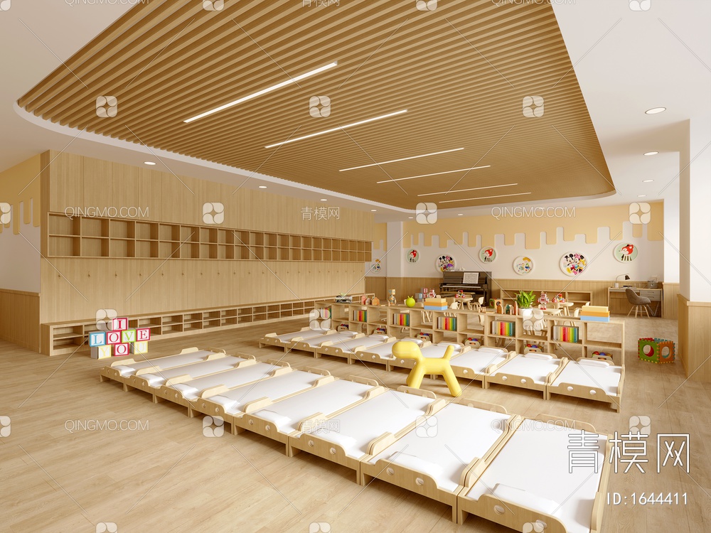 幼儿园 幼儿园教室 休息区 午休区 活动室 幼儿园活动区3D模型下载【ID:1644411】