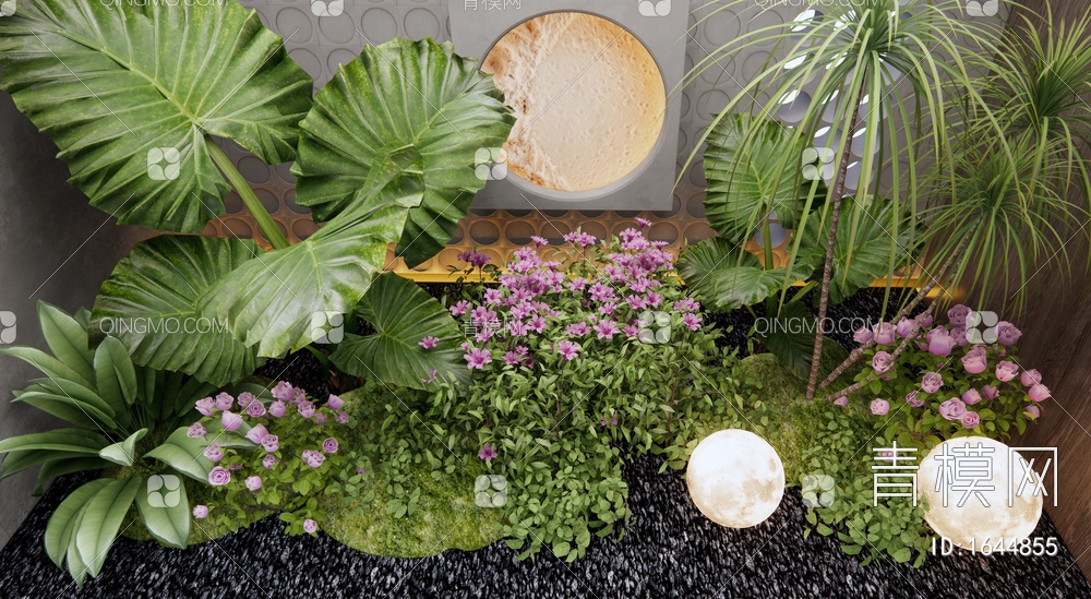 植物组合 植物堆 花境 花草 室内植物造景 美人蕉SU模型下载【ID:1644855】