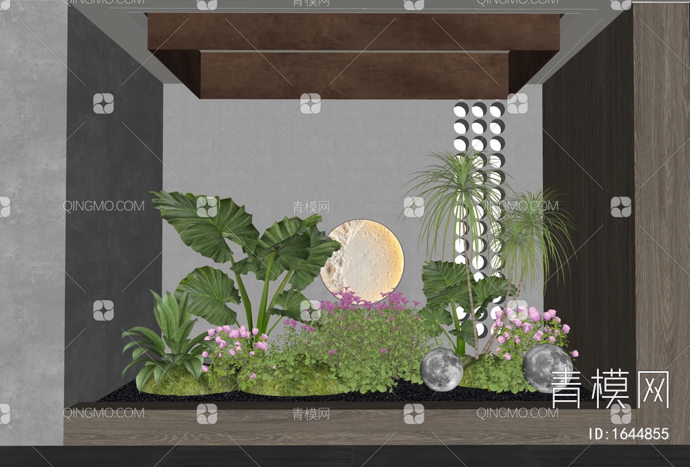 植物组合 植物堆 花境 花草 室内植物造景 美人蕉SU模型下载【ID:1644855】
