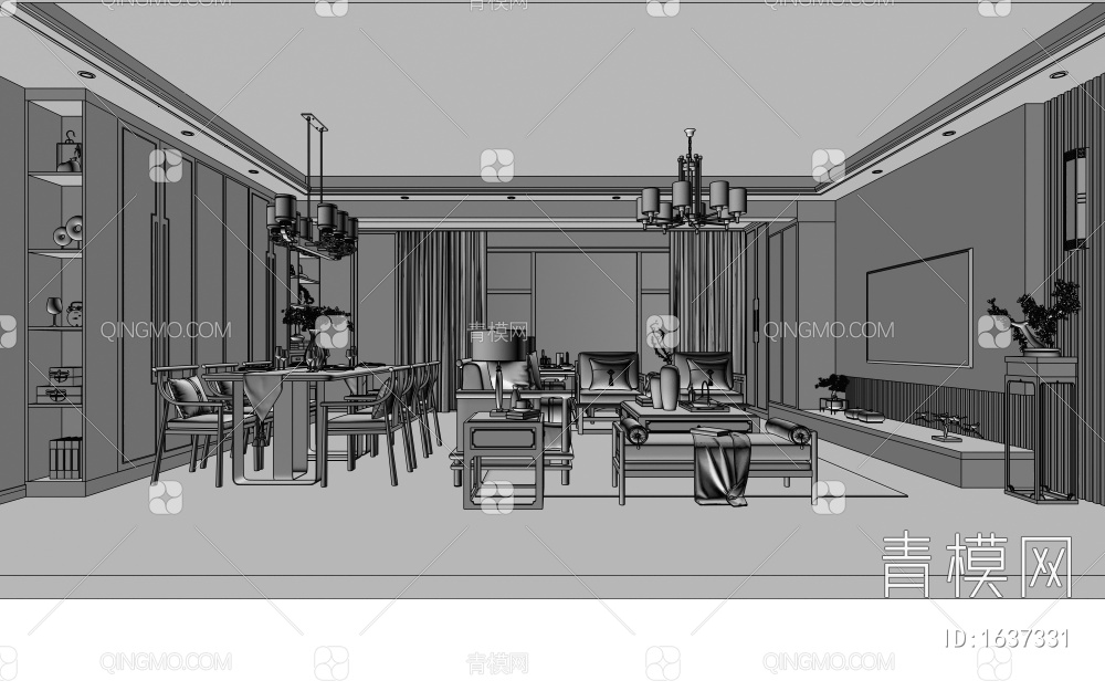 客餐厅 厨房3D模型下载【ID:1637331】