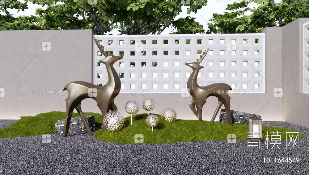 麋鹿景观雕塑 庭院雕塑 景观灯 草坪灯3D模型下载【ID:1644549】