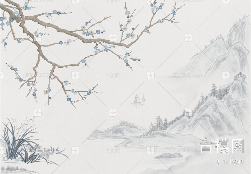 中式植物壁画贴图贴图下载【ID:1646040】