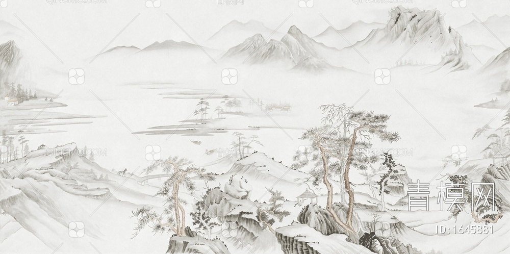 新中式水墨壁画贴图贴图下载【ID:1645881】